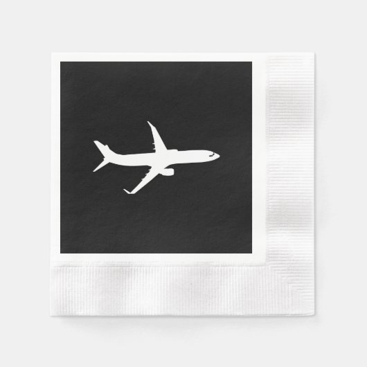 Flugzeug JetLiner Weiße Silhouette Flying Serviette (Vorderseite)