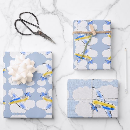 Flugzeug Jetplane Animated Childrens Geschenkpapier Set (Vorderseite)