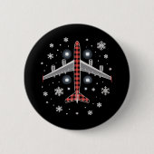 Flugzeug Kariert Weihnachten Pilot Button (Vorderseite)