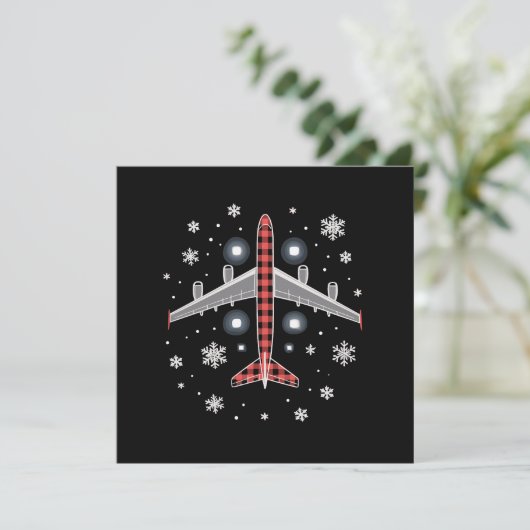 Flugzeug Kariert Weihnachten Pilot Einladung (Stehend Vorderseite)