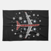Flugzeug Kariert Weihnachten Pilot Geschirrtuch (Horizontal)