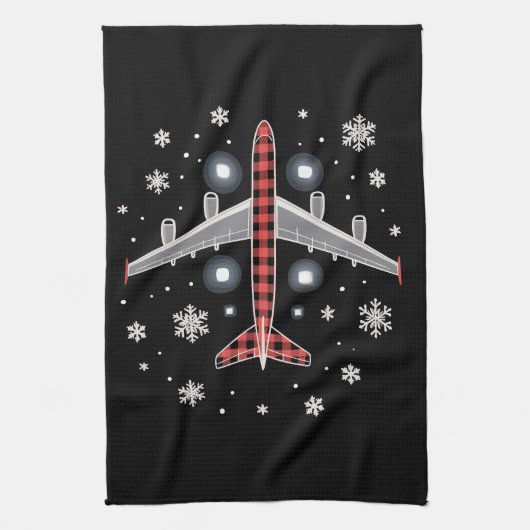 Flugzeug Kariert Weihnachten Pilot Geschirrtuch (Vertikal)