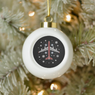 Flugzeug Kariert Weihnachten Pilot Keramik Kugel-Ornament