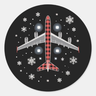 Flugzeug Kariert Weihnachten Pilot Runder Aufkleber