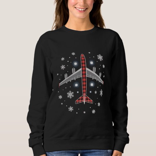 Flugzeug Kariert Weihnachten Pilot Sweatshirt (Vorderseite)