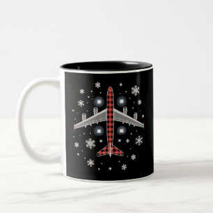 Flugzeug Kariert Weihnachten Pilot Zweifarbige Tasse