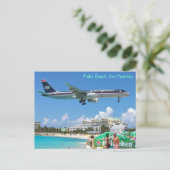 Flugzeug Landung über Maho Beach, Sint Maarten, SX Postkarte (Stehend Vorderseite)