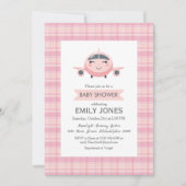 Flugzeug Mädchen Süße Babyparty Rosa und Grau Einladung (Vorderseite)