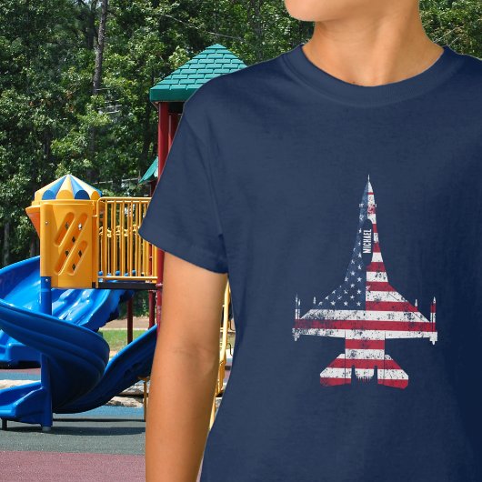 Flugzeug mit amerikanischer Flagge und individuell T-Shirt