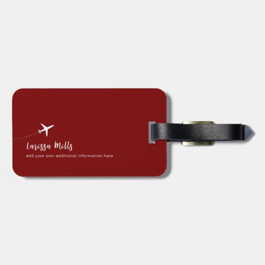 Flugzeug mit gepunkteter Strecke dunkelrot Gepäckanhänger (Rückseite horizontal)