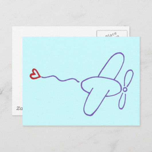 Flugzeug mit Herz Postkarte (Vorne/Hinten)