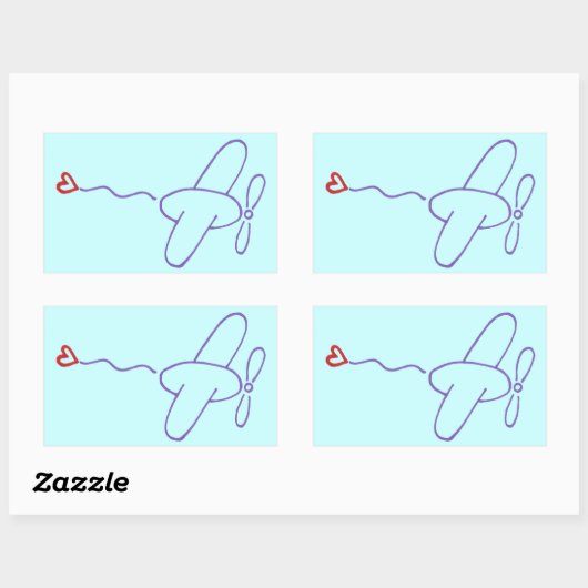 Flugzeug mit Herz Rechteckiger Aufkleber (Blatt)