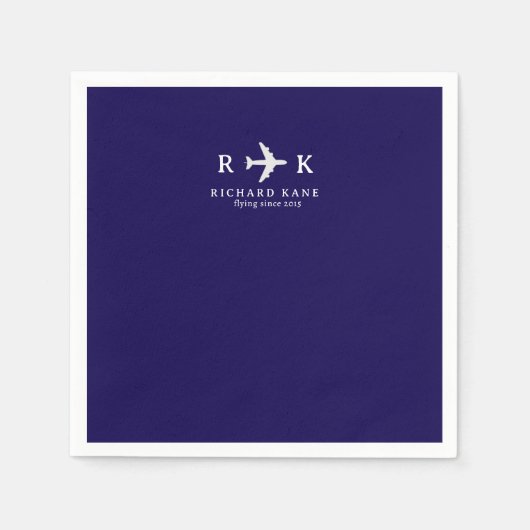 Flugzeug mit Initialen - Pilot-Logo Blau Serviette (Vorderseite)