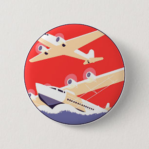Flugzeug mit Vintagem WPA farbenfroh Button
