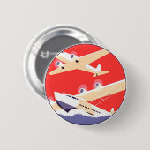 Flugzeug mit Vintagem WPA farbenfroh Button (Vorne & Hinten)