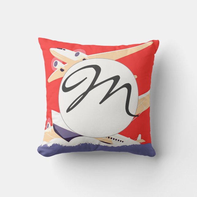 Flugzeug mit Vintagem WPA farbenfroh Kissen (Vorderseite)