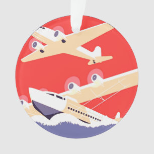 Flugzeug mit Vintagem WPA farbenfroh Ornament