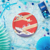 Flugzeug mit Vintagem WPA farbenfroh Pappteller (Party)