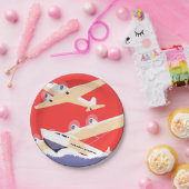 Flugzeug mit Vintagem WPA farbenfroh Pappteller (Party)