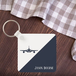 Flugzeug Navy Blau und Weiß Stylisches Foto Reise Schlüsselanhänger