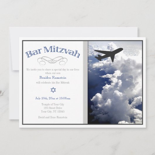 Flugzeug oberhalb der Wolken Bar Mitzvah Einladung (Vorderseite)