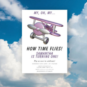 Flugzeug Oh Meine Zeit Fliegt Reise Erster Geburts Einladung