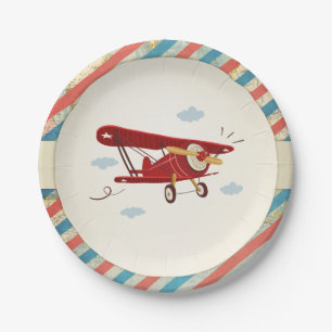 Flugzeug-Papierteller Reise-Abenteuer-Dusche Karte Pappteller