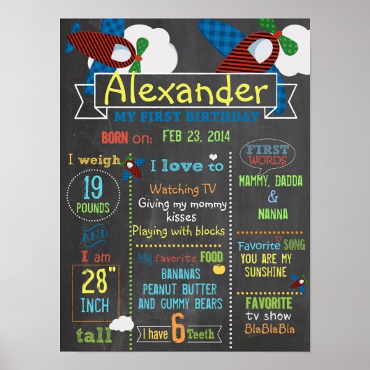 Flugzeug Party Erstgeburtsschild Poster (Vorne)