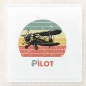 Flugzeug Pilot Retro Sunset Fun Aviation Biplane Glasuntersetzer (Vorderseite)