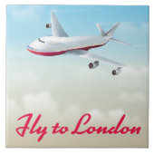Flugzeug-Plakat Fly To London Fliese (Vorderseite)