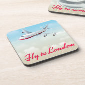 Flugzeug-Plakat Fly To London Untersetzer (Linke Seite)