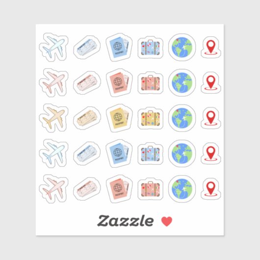 Flugzeug Reisen Abenteuer Icons Bujo Planner Aufkleber (Blatt)