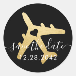 Flugzeug - Romantische Reiseziele Save the Date Runder Aufkleber