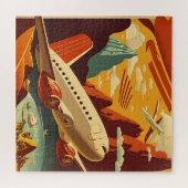 Flugzeug Rot und Weiß Vintage Reisen Puzzle (Horizontal)