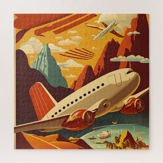 Flugzeug Rot und Weiß Vintage Reisen Puzzle (Vertikal)
