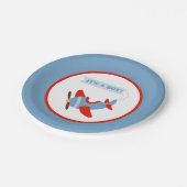 Flugzeug-rote blauer Jungen-Babyparty Pappteller (Schrägansicht)