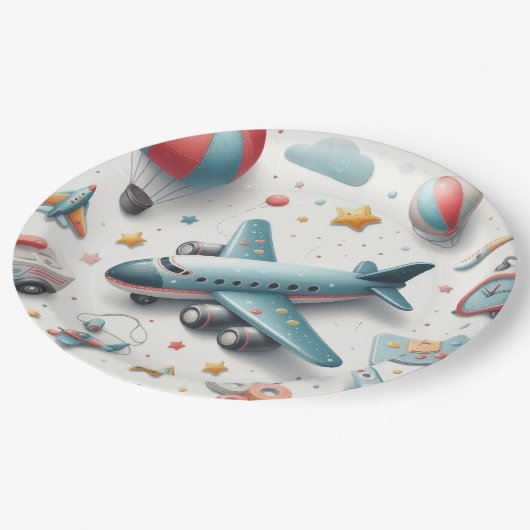 Flugzeug-Spielzeugboy Pappteller (Schrägansicht)