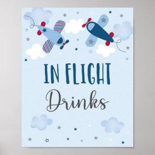 Flugzeug stampft Wolken in Flug Drinks zum Geburts Poster