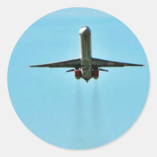 Flugzeug startet auf dem Flughafen Runder Aufkleber