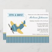 Flugzeug Stripes Jungen-Babyparty-Einladungen Einladung (Vorne/Hinten)