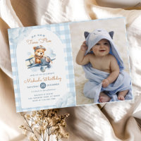 Flugzeug Teddy Bear Blue Time Fliegt Birthday Foto