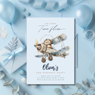 Flugzeug Teddy Bear Blue Time Fliegt Geburtstag Einladung