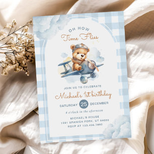 Flugzeug Teddy Bear Blue Time Fliegt Geburtstag Einladung