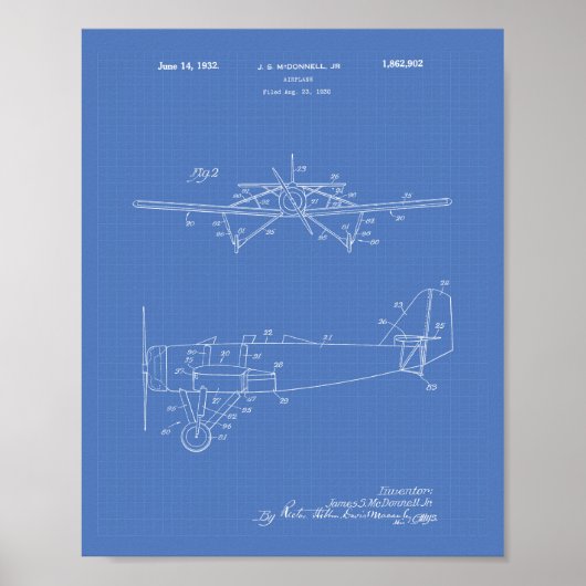 Flugzeug Typ 2 1932 Patent Kunst Blaupause Poster (Vorne)