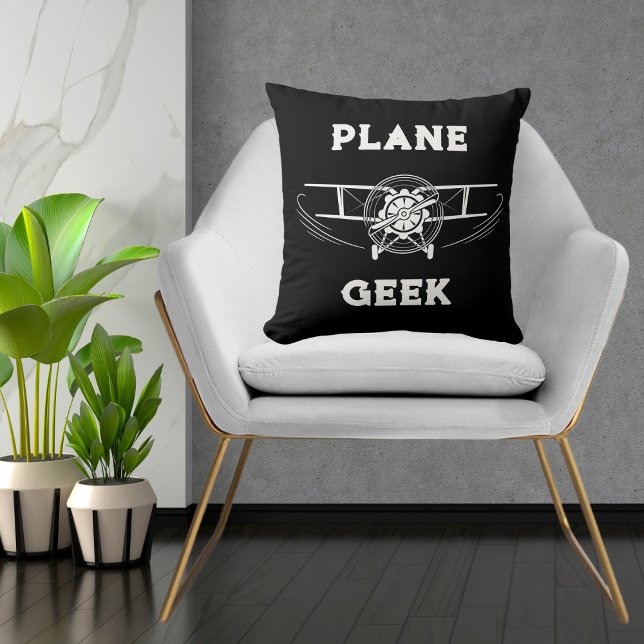 Flugzeug-Typografie & Flugzeug,Schwarz,Einfach  Kissen (Von Creator hochgeladen)