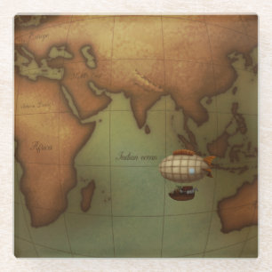 Flugzeug über Karte von Afrika Asien und Australi Glasuntersetzer