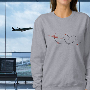 Flugzeug und Herz minimal Luftfahrt Reise- Sweatshirt