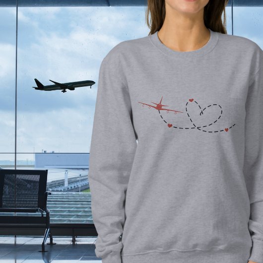 Flugzeug und Herz | minimal | Luftfahrt | Reise- Sweatshirt