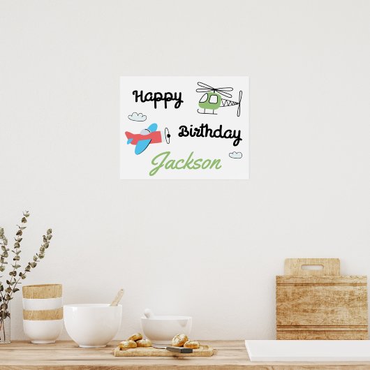 Flugzeug und Hubschrauber Happy Birthday Party Poster (Küche)