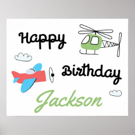 Flugzeug und Hubschrauber Happy Birthday Party Poster